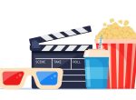 movie time composition with clapperboard 3d glasses soda and filmstrip cinema poster banner design for movie theater illustration vector